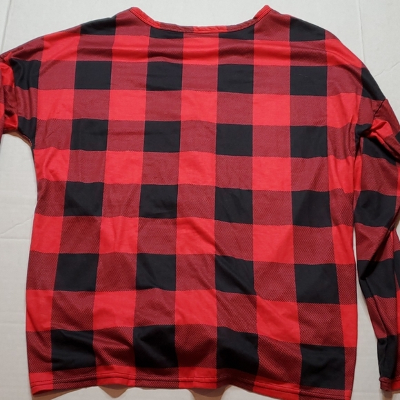 Lounge shirt red black plaid tie front waist large - Picture 4 of 4